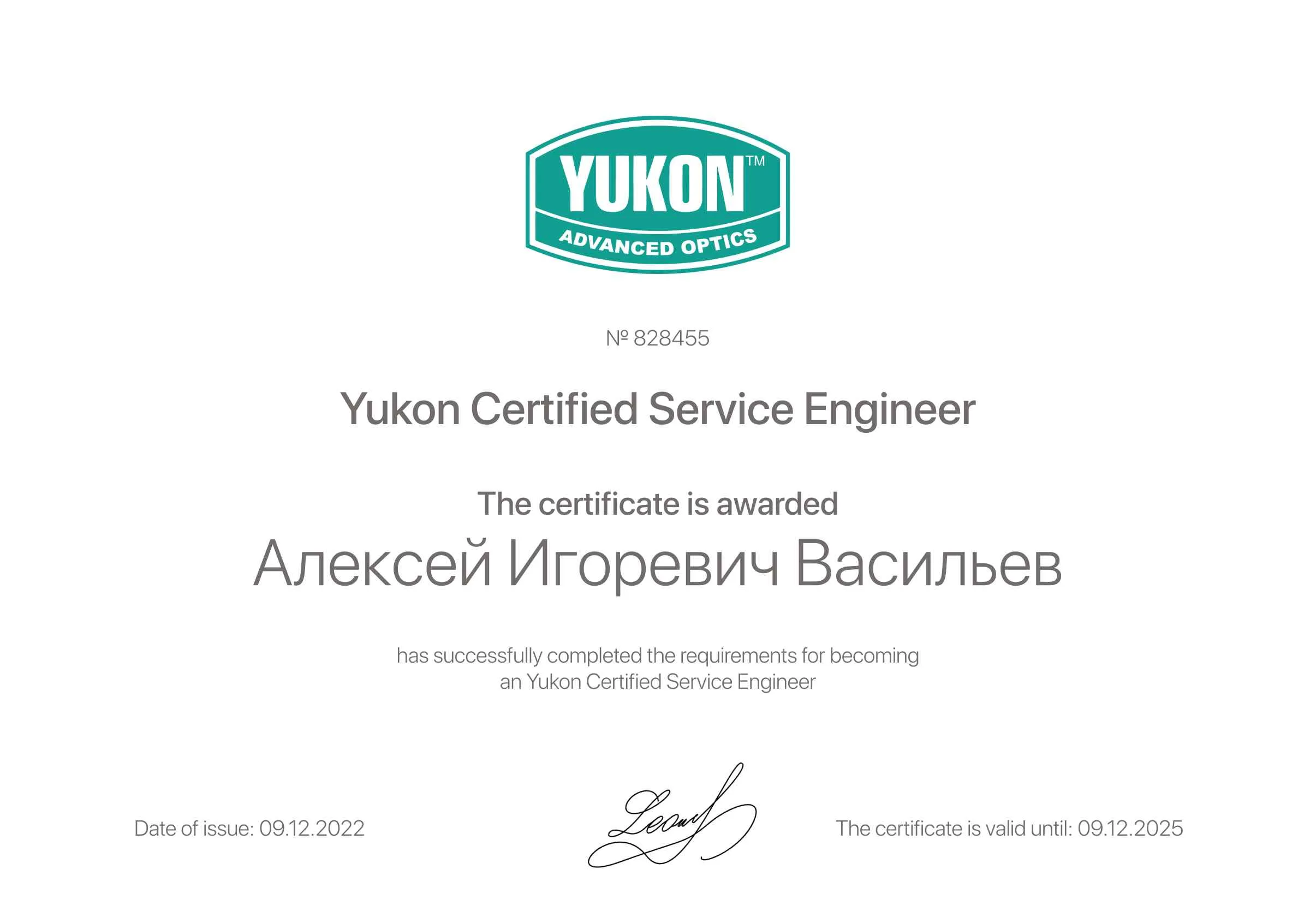 Сертификат - Алексей Игоревич Васильев